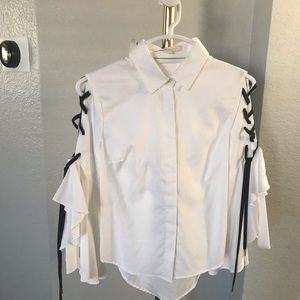 Jonathan Smithka ruffle sleeve button shirt